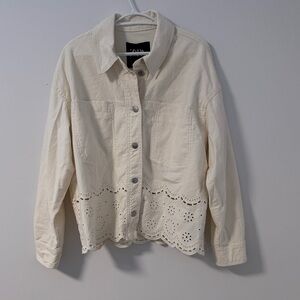 Zara Cream Eyelet Detail Jean Jacket